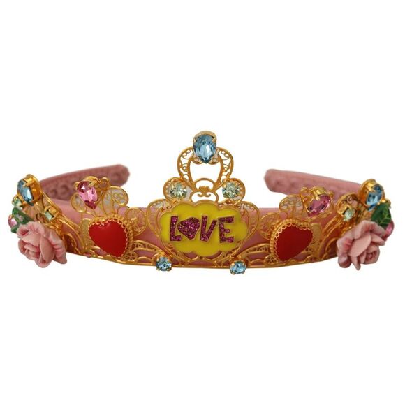 Dolce & Gabbana Diadem Headband Tiara White Rose Crystal Hair Gold main image 1